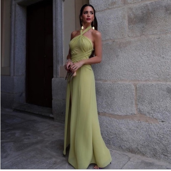 Zara Dresses & Skirts - Light green Zara maxi gown PLEATED HALTER DRESS